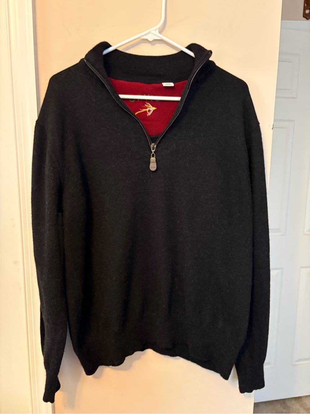 Orvis Men's Black Zip-Up Sweater with Red Inner Lining